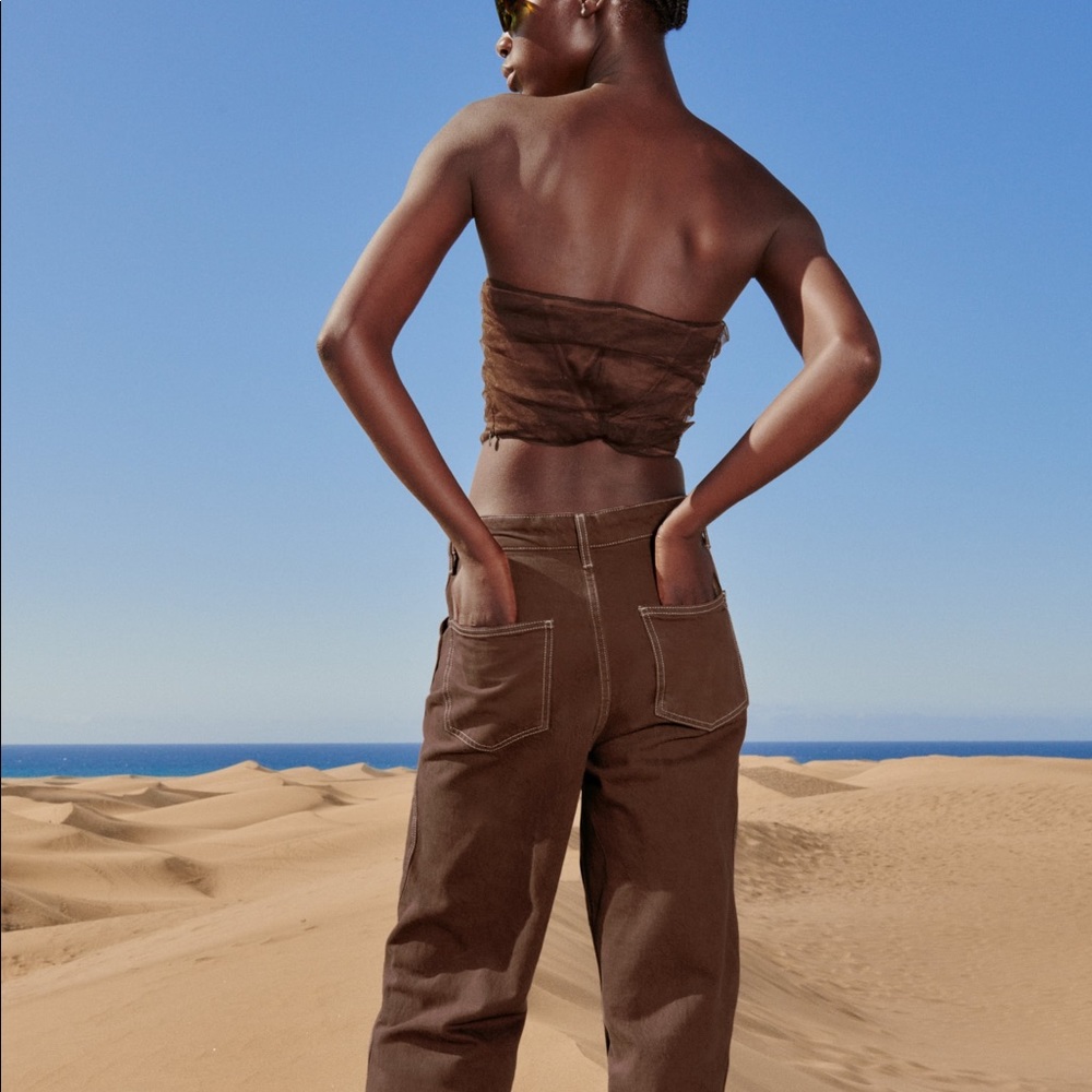 Zara dark brown corsetry tulle crop top - Picture 2 of 5